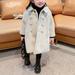 HAOTAGS Kids Girl Lapel Double Breasted Pea Coat Thicken Long Sleeve Button Trench Coat Pocket Outerwear Beige Size 2-3 Years