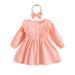 Bagilaanoe Toddler Baby Girl Fall Dress Ruffle Long Sleeves A-line Dresses Headband 6M 12M 18M 24M 3T 4T Kids Casual Solid Color Sundress