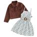 Xkwyshop Kids Baby Girls 2pcs Outfits Set Sleeveless Floral Belted Slip Dress with Long Sleeve Casual Jacket Fall Suit