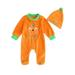 wybzd Infant Baby Boys Girls Halloween Pumpkin Jumpsuit Long Sleeve Footies Romper with Hat