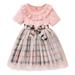 YDOJG Dresses For Girls Toddler Kids Baby Short Sleeve Plaid Patchwork Tulle Dress Princess Dress Outfits For 12-24 Months