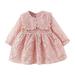 YDOJG Dresses For Girls Toddler Kids Baby Long Ruffled Sleeve Solid Patchwork Lace Princess Dress Outfits For 3-4 Years