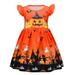 YDOJG Dresses For Girls Toddler Kids Fly Sleeves Cartoon Pumpkins Prints Custome Princess Dress For 2-3 Years
