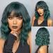 European And American Style Gradient Green Shoulder Length Short Curly Ladies High Temperature Silk Wig Hair Cover For Festival Party Cosplay 35cm / 14inches