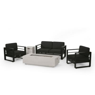 Maya Bay Outdoor Aluminum 4 Seater Chat Set with Fire Pit by Christopher Knight Home