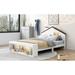 Full Size Platform Bed with House-Shaped Headboard, Solid Wood House Bed Frame with LED Lights & Storage, No Box Spring Needed