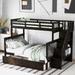 Twin Over Full Bunk Bed with Storage Drawer, Wood Bunk Beds Frame with Stairway, Storage Shelf & Full-Length Guardrail, Espresso