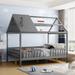 Full Size House Shaped Canopy Bed with Fence - Solid Wood Slats Support - Adorable Style for Kids' Bedroom Furniture