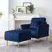 Velvet Upholstered Accent Chair, Modern Single Sofa Chair and Ottoman Set with Comfy Deep Channel Tufting and Metal Legs