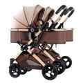 Side by Side Twin Baby Pram Stroller Double Stroller for Infant and Toddler,Detachable 2 Single Strollers Foldable Pushchair,Tandem Umbrella Stroller for Girls Boys (Color : Khaki)