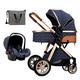 LEIYTFE Foldable Baby Stroller Trolley Infant Prams Travel System with Footmuff,Anti-Shock Toddler Pushchair Infant Carriage, Adjustable Canopy (Color : Blue)