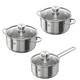 Zwilling 40110-040 Nova 3-Piece Pan Set – Includes 16 cm Saucepan, 20 cm Stew Pot and 24 cm Stockpot, 1.5L/3L/6L Capacity, Induction Pans, 18/10 Stainless-Steel Body, Includes Glass Lids