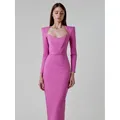 Robe bandage midi élégante à manches longues pour femmes col en V rose noir blanc sexy soirée