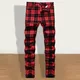 Men Button Zip Trousers Button Fly Slim Fit Plaid Print Wild Skinny Soft Full Length Men Red Plaid