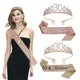 2pcs/Set Birthday Party Crown Sash 18 21 30 40 50 Crystal Crown Tiara Printing Etiquette Belt