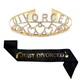 Black Gold Just Divorced Sash Tiara Crown Headband for Women Happy Divorce Party Decoration Supplies