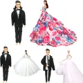 NK 1x Fashion Doll Wedding Dress Princess Evening Part Outfit Couple Clothes For Barbie Ken Doll