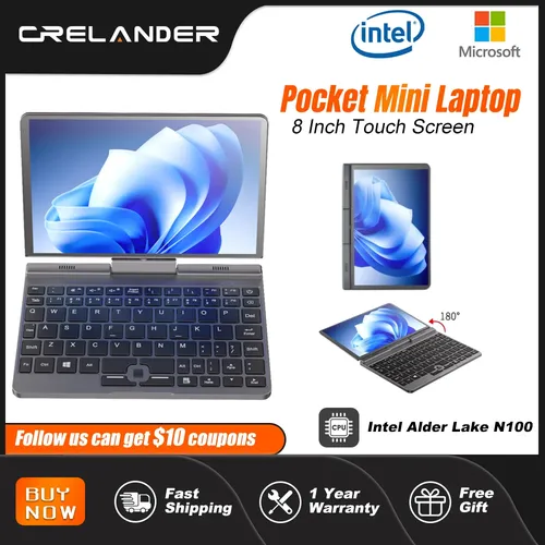 Crelander p8 8 zoll mini laptop touchscreen drehbar 360 grad intel alder n100 12gb wifi6 notebook