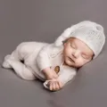 2 Pcs Mohair Babyspielanzug Hut Set Neugeborenen Fotografie Requisiten Gestrickte Wolle Body Lange