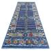 Shahbanu Rugs Hand Knotted Extremely Durable Blue Afghan Ersari with Prayer Design Wool Oriental Wide Runner Rug (4'2" x 12'0")