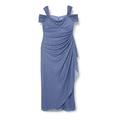 Gina Bacconi Damen Schulterfreies Glitzerkleid mit drapiertem Rock und Wasserfallausschnitt Cocktailkleid, blau, 40