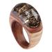 Hypnotic Allure,'Handcrafted Wood and Resin Domed Ring in Brown and Black'