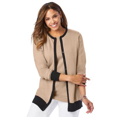 Plus Size Women's Fine Gauge Cardigan by Jessica London in New Khaki Black (Size 26/28) Sweater