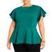 Plus Size Women's Flare Sleeve Peplum Top by ELOQUII in Forest Biome (Size 18)