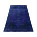 Shahbanu Rugs Admiral Blue, Soft Wool, Handmade, Overdyed Vintage Persian Tabriz, Wide Runner, Oriental Rug (4'3" x 7'10")