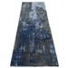 Shahbanu Rugs Prussian Blue, Hand Knotted, Abstract Design, Wool and Silk, Hi-Lo Pile, Runner Oriental Rug (2'8" x 8'1")