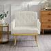 Modern Velvet Accent Chair, Upholstered Single Sofa Arm Chair with Metal Legs, Comfy Living Room Lounge Armchair, Cream White