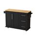 Kitchen Island with 2 Door Cabinet and 3 Drawers, 43.3" Kitchen Cart with Wheels & Spice Towel Rack,Black