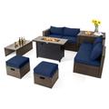 Costway 9 Pieces Outdoor Patio Furniture Set with 42 Inch Propane Fire Pit Table-Navy