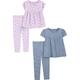 Simple Joys by Carter's Baby-Mädchen 4-teiliges Kurzarm-Shirts und Hosen Spielbekleidungs Playwear-Sets, Blau Streifen/Lila Früchte, 5 Jahre (2er Pack)