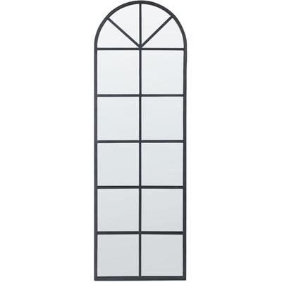 Beliani - Wandspiegel Schwarz Metall Halbrund mit Schmalem Rahmen Fensteroptik Sprossenfenster Image