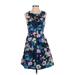 TWO by Whit Casual Dress - Fit & Flare: Blue Floral Motif Dresses - Women's Size 4