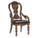 Bloomsbury Market Alela Queen Anne Back Arm Chair Dining Chair Faux Leather/Wood/Upholstered in Brown | 45 H x 26 W x 25.5 D in | Wayfair