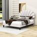 Latitude Run® Mireia Wooden Platform Bed w/ Headboard Wood & /Upholstered/Velvet in White/Brown | 47 H x 58 W x 76 D in | Wayfair