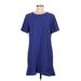 Charles Henry Casual Dress - Shift Crew Neck Short sleeves: Blue Print Dresses - Women's Size Medium