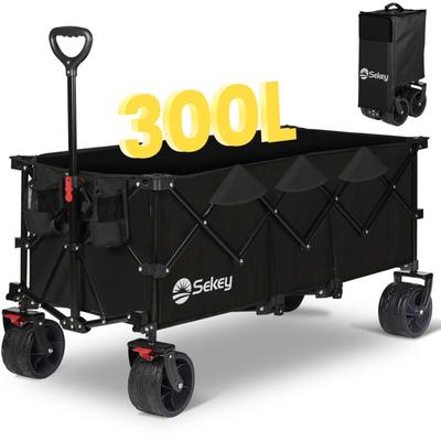 Xxxl Bollerwagen Faltbar Extralang mit Bremsen 300L 150KG, Breite Reifen Alle Gelände, Patentiert Image