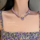 Mode Herz Lila Kristall Halskette Für Frauen Elegante Perle Schlüsselbein Halskette Strass Schmuck