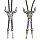 Retro New Cow Animal Zodiac Bolo Bow Tie for Men Necklace Antique Metal Neckties Leather Rope Shirt