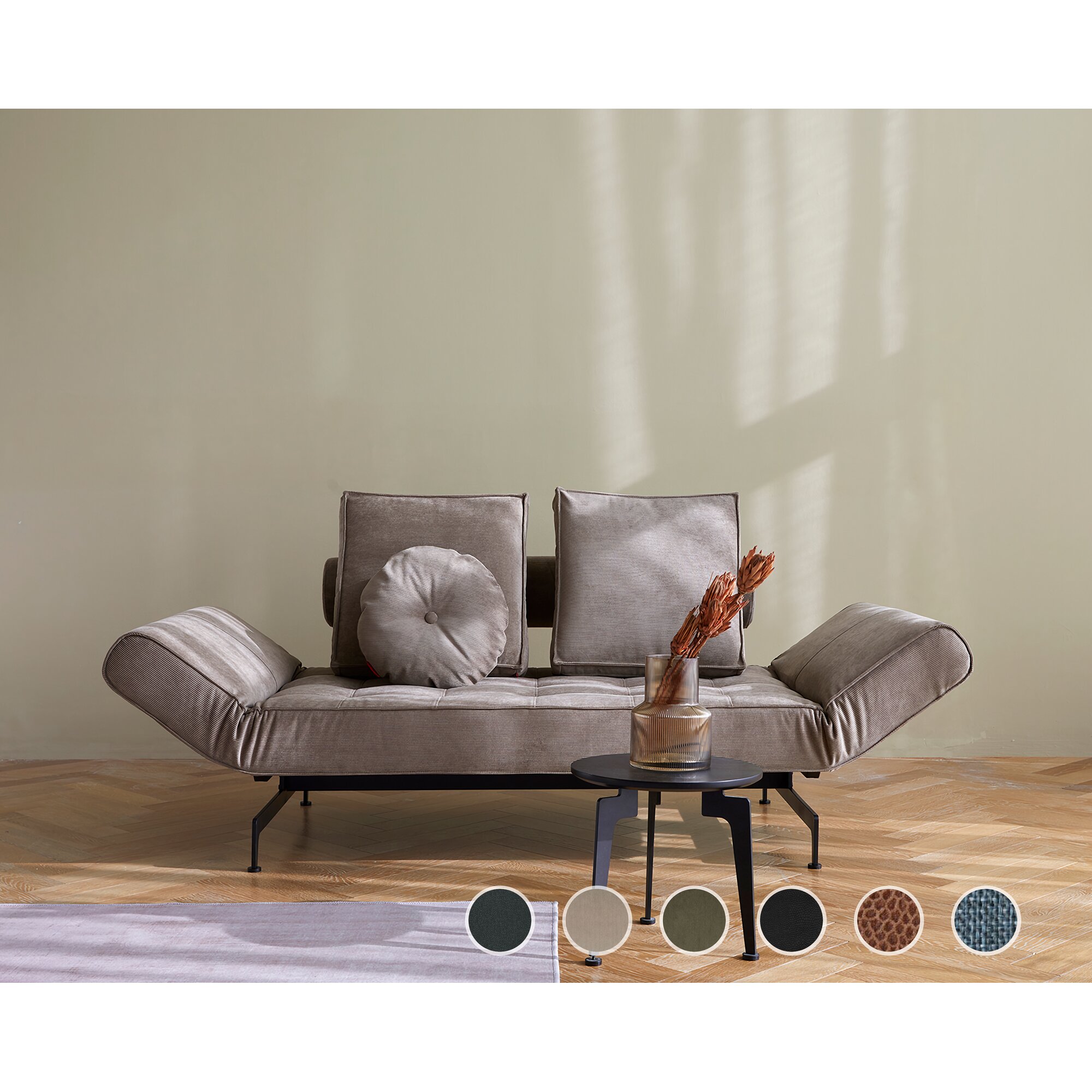 Innovation »GHIA« Design-Sofa Eiche Matt/Schwarz / 316 Cordufine Pine Green
