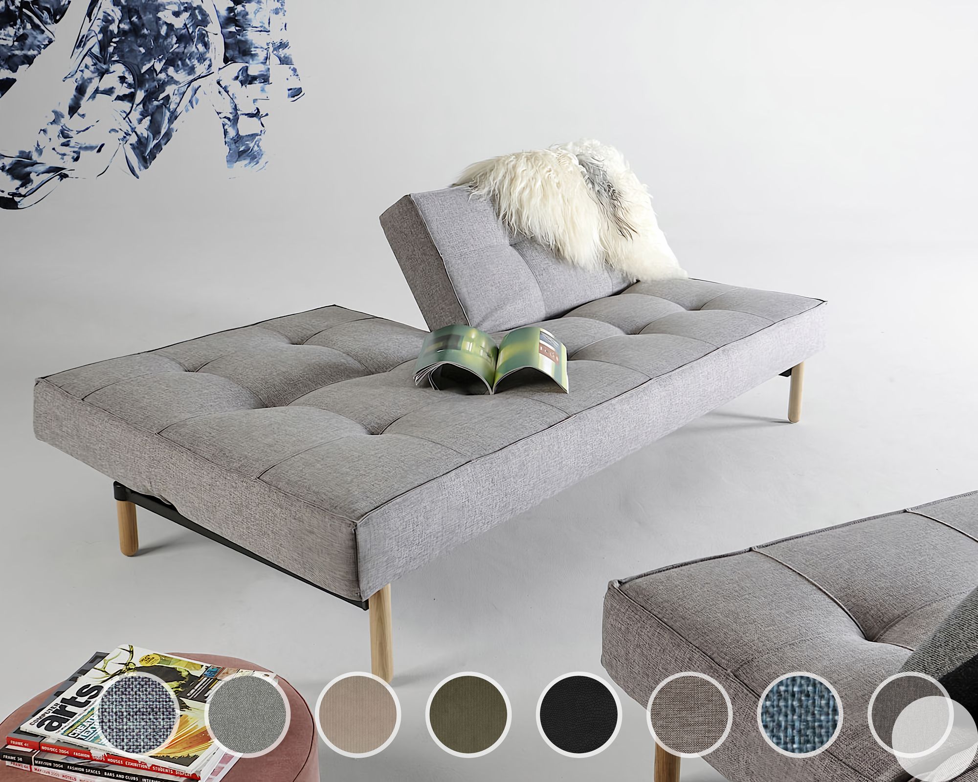 Innovation »Splitback« Klappsofa Chrom/Matt Schwarz / 550 Leather Look Faunal Black