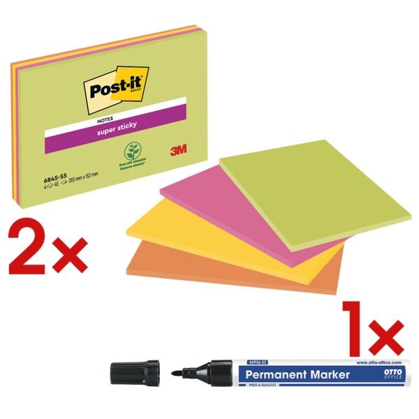 Post-it Super Sticky 2x Moderations-Haftnotizblock »Meeting Notes« inkl. Permanent-Marker Image