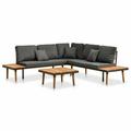 moobody 4 Piece Garden Conversation Set 2-Seater Sofa with Corner Sofa and Coffee Table Set Acacia Wood Steel Frame Sectional Lounge Set for Garden Patio Pool Balcony Backyard Furniture