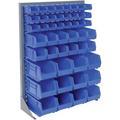 Louvered Bin Rack With (24) Blue Stacking Bins 35 W x 15 D x 50 H