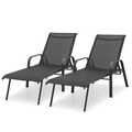 MoNiBloom 2Pcs Outdoor Patio Lounge Chairs with Adjustable Backrest Pool Recliner Lounge Chaise with Armrest for Beach Backyard Garden Black