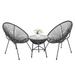 HLONK 3-Piece All-Weather Patio Acapulco Bistro Furniture Set with 2 Chairs & Glass Top Table Gray