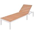 moobody Sunlounger Adjustable 5 Positions Aluminum WPC Aluminum Frame White and Brown for Garden Patio